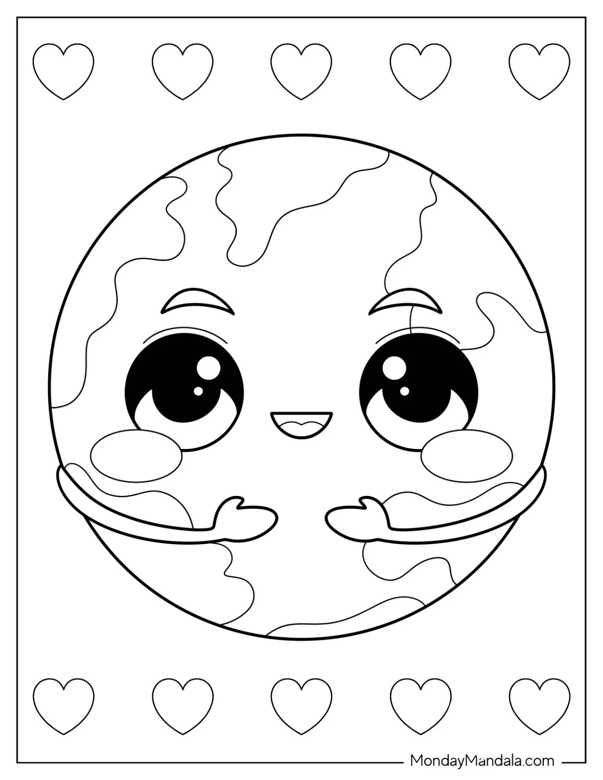 Simple Cute Earth With Hands Coloring Page For Preschoolers coloring page