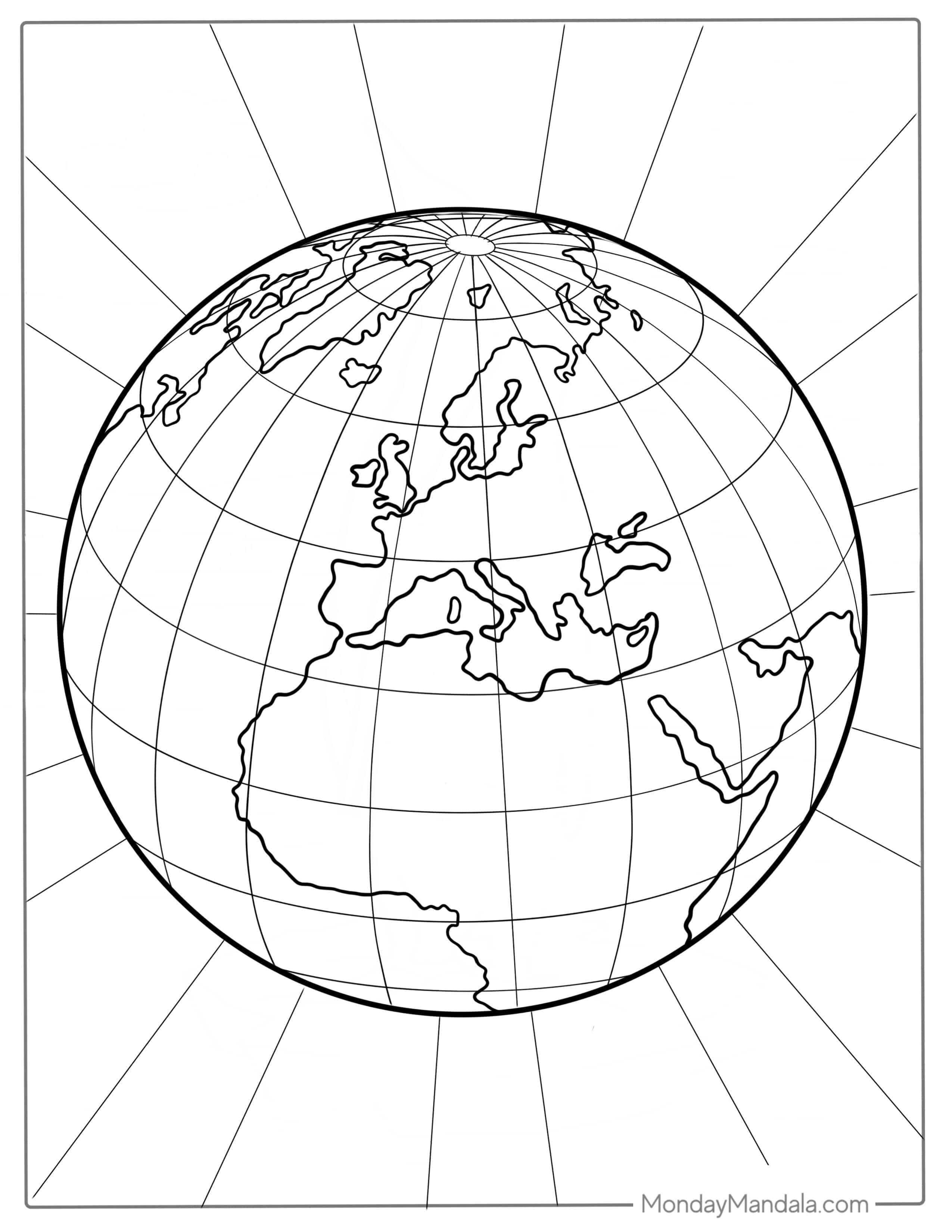 The Earth With Longitude And Latitude Lines Coloring Page coloring page