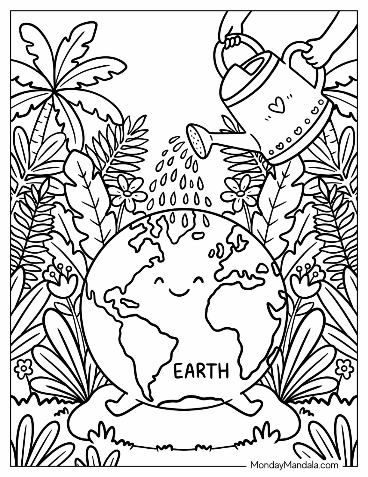 Watering the Earth in a Tropical Garden Coloring Page coloring page