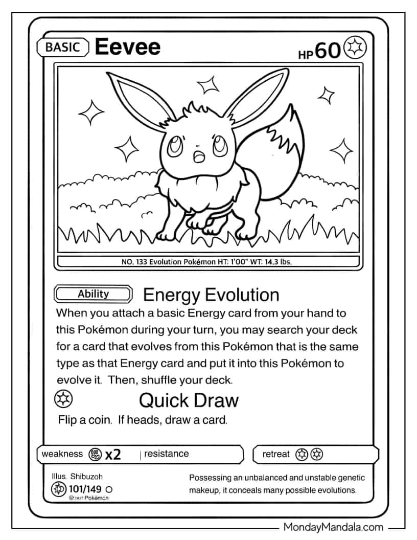Eevee Pokemon Playing Card To Color coloring page