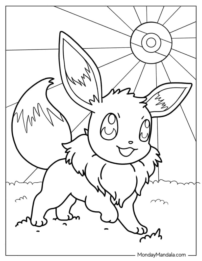 Eevee Standing Under PokeBall coloring page