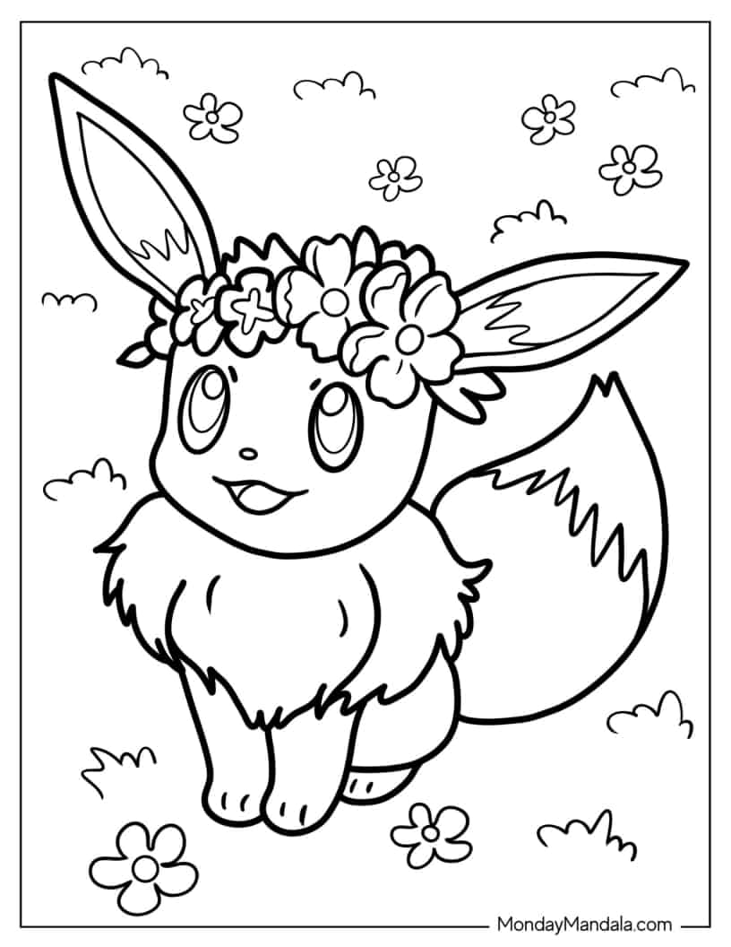 Eevee Wearing Flower Crown Coloring In coloring page