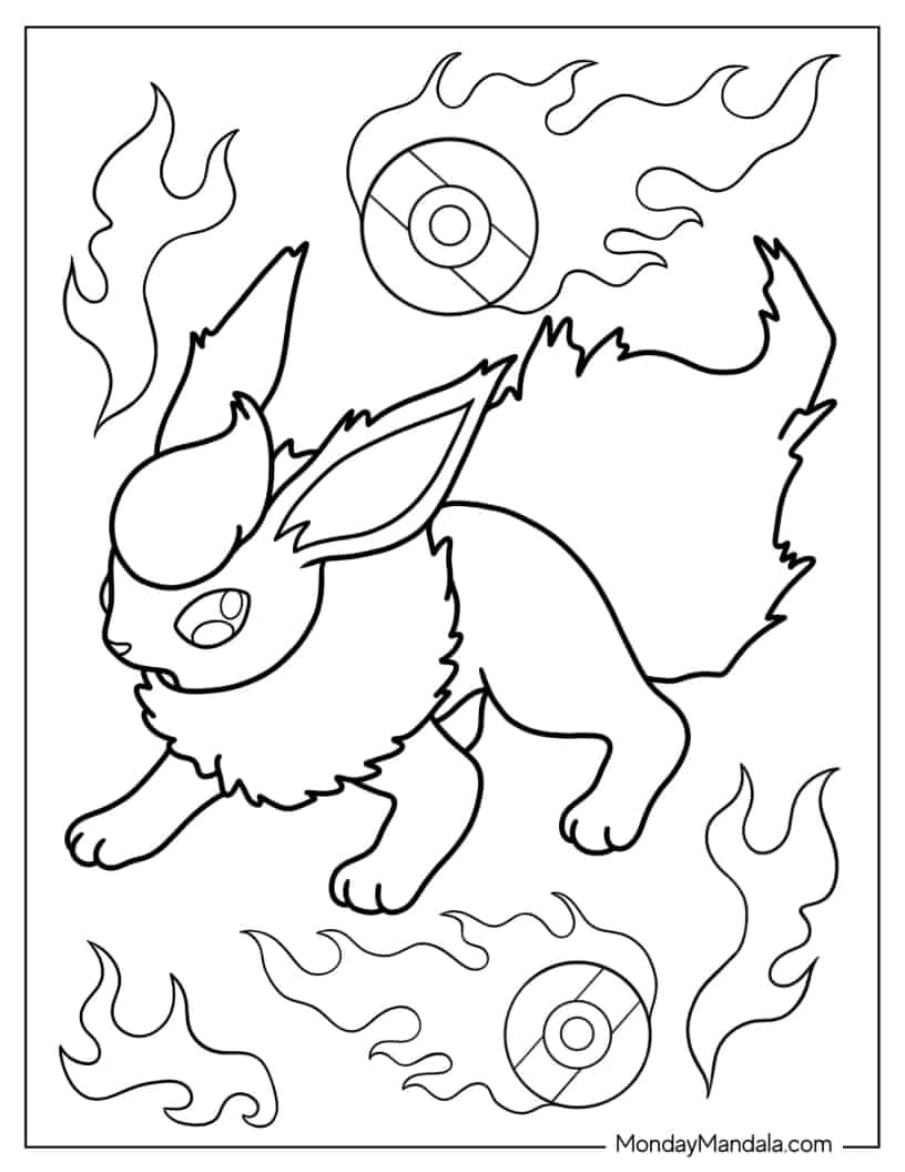 Flareon Eevee In Battle Stance Coloring In coloring page