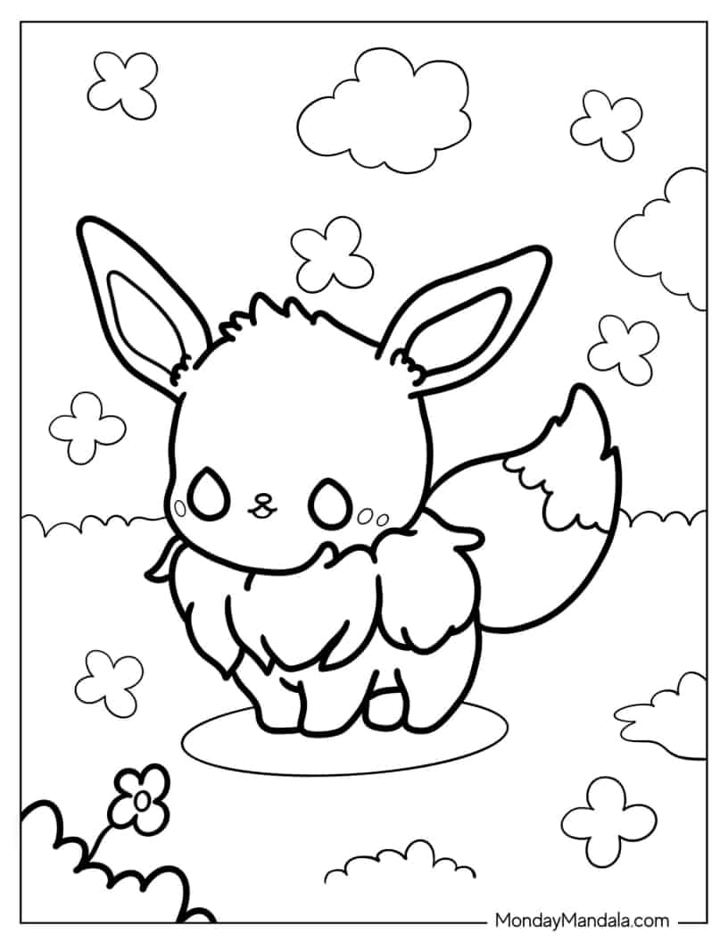 Kawaii Eevee Coloring Page For Kids coloring page