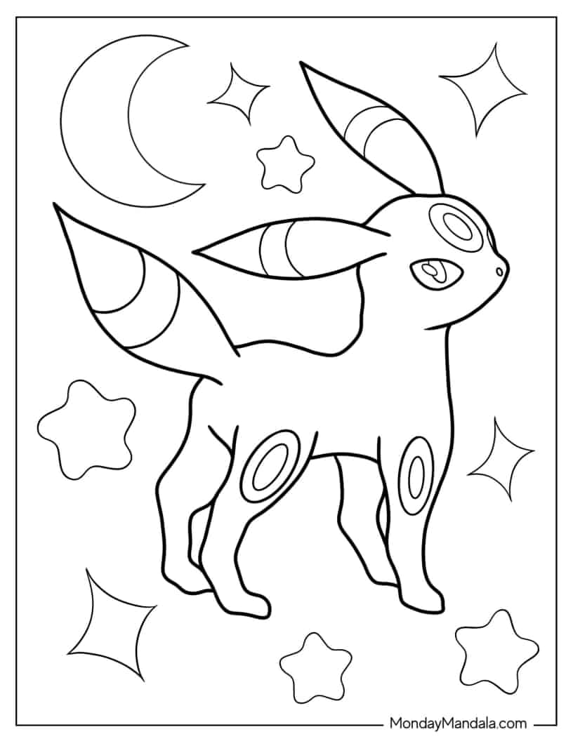 Kawaii Umbreon Eevee Coloring Sheet coloring page