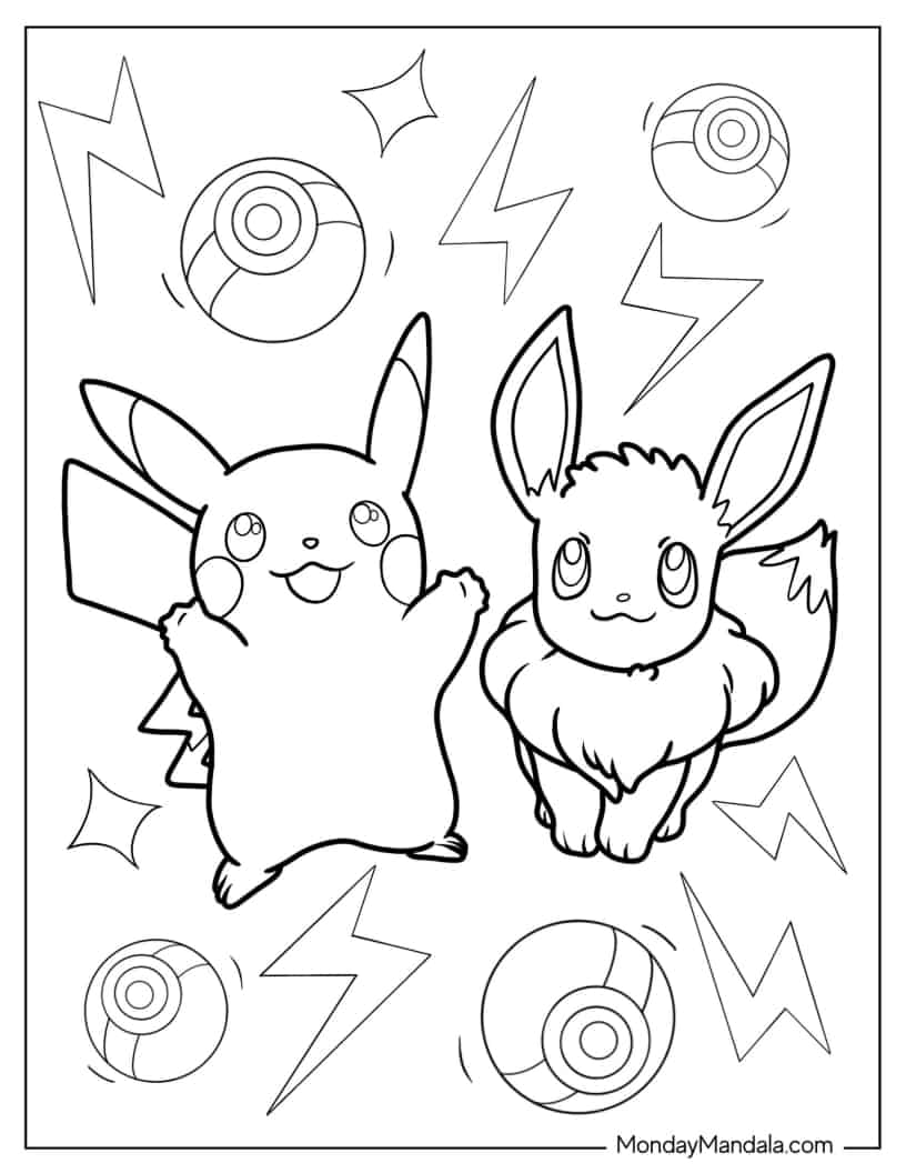 Pikachu And Eevee Coloring In coloring page