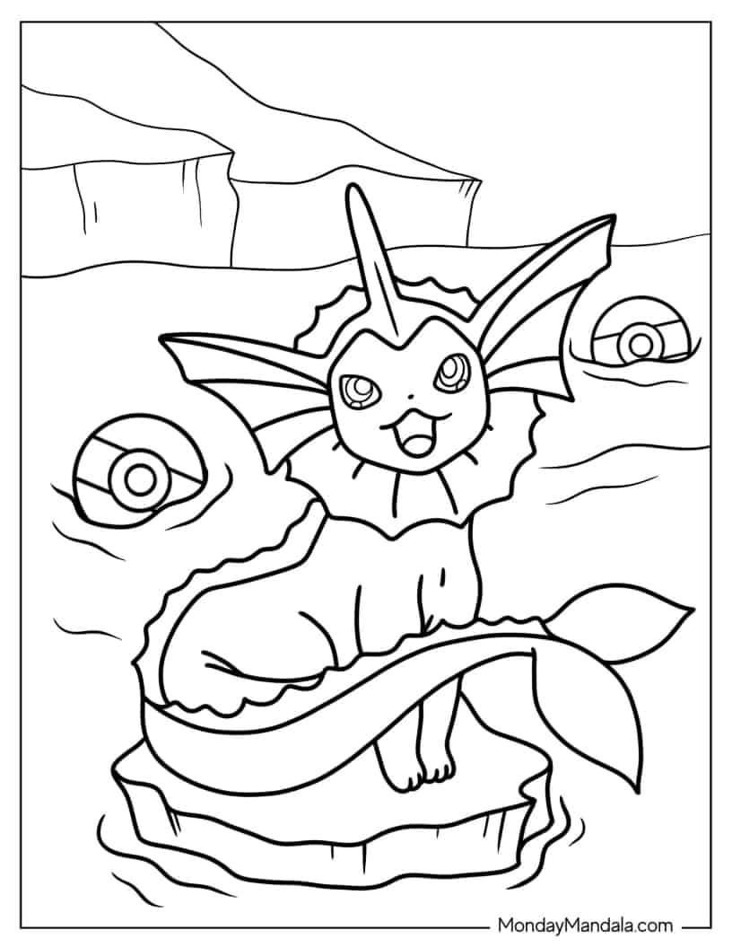 Vaporeon Eevee In the Ocean coloring page