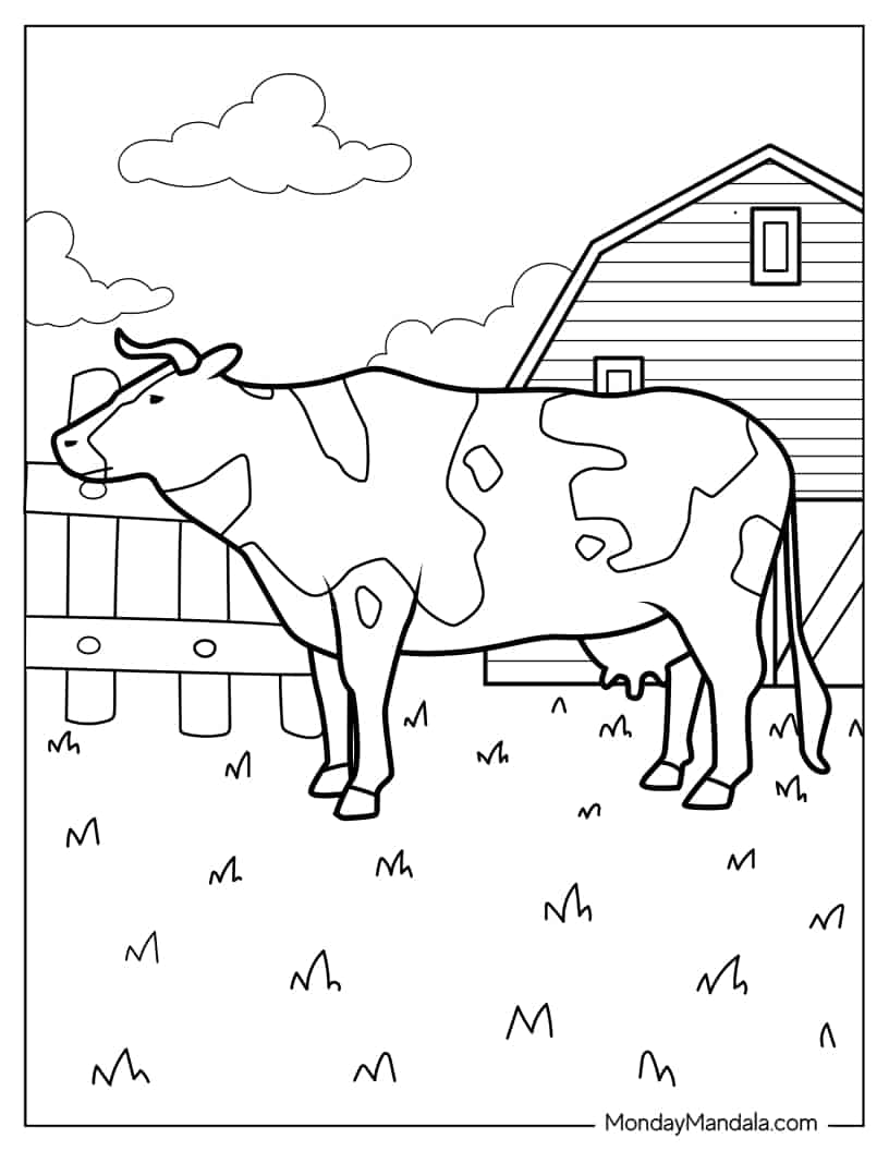 Coloring Sheet Of Cow On a Farm coloring page