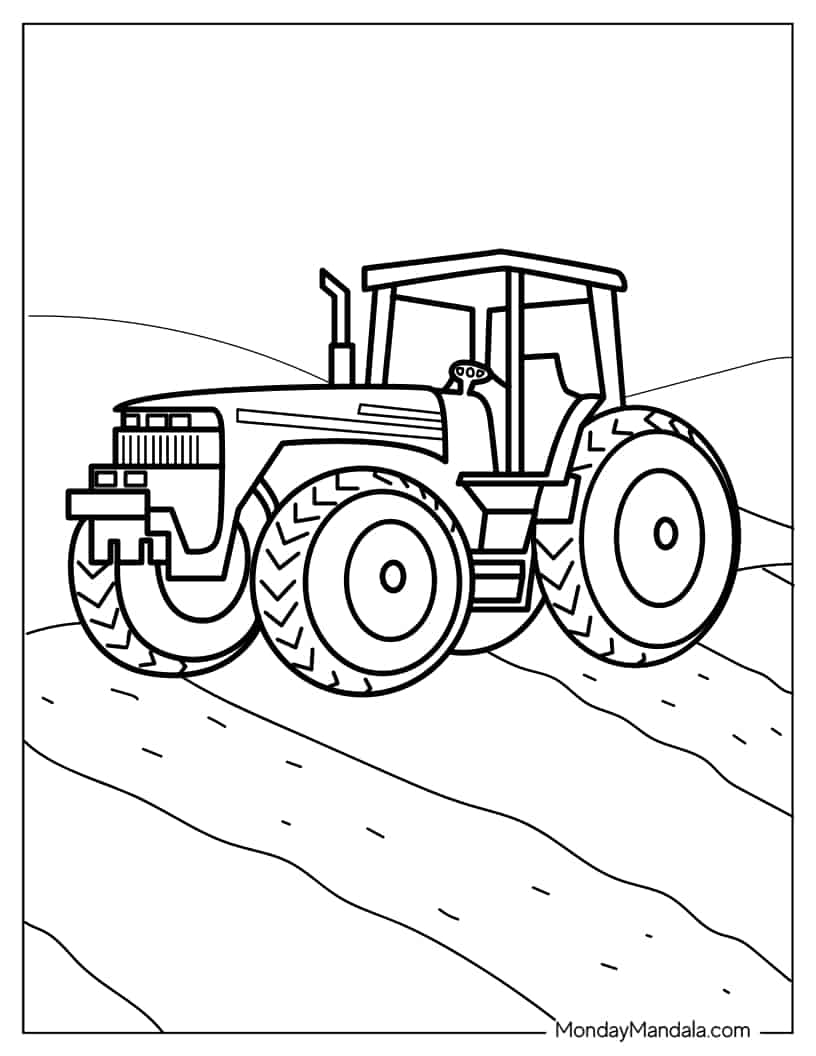 Detailed Farm Tractor To Color coloring page — printable line art
