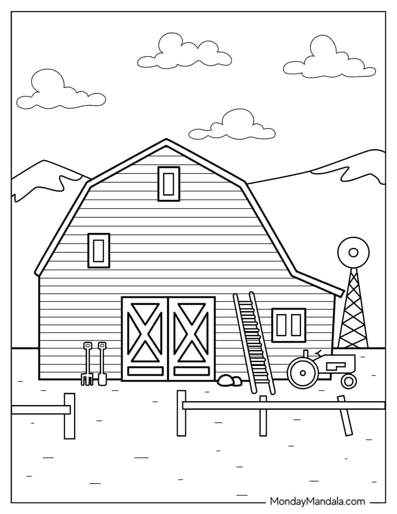 Farm Barn To Color coloring page — printable line art