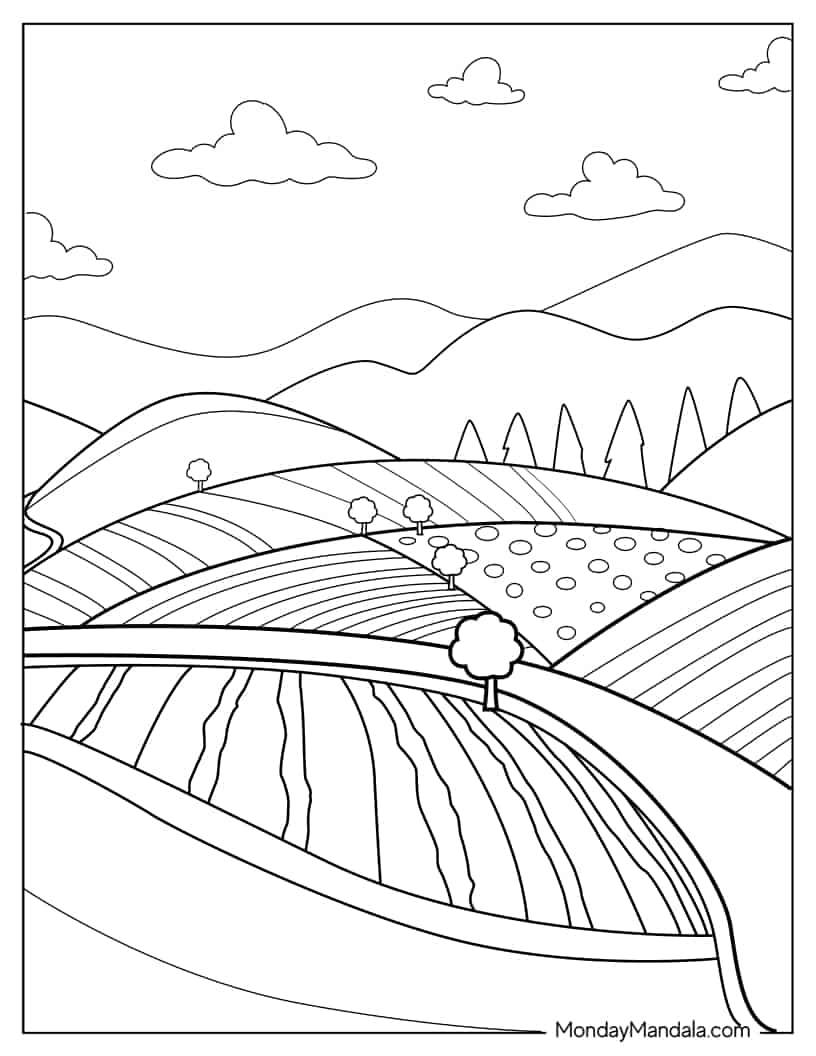 Farm Fields To Color coloring page