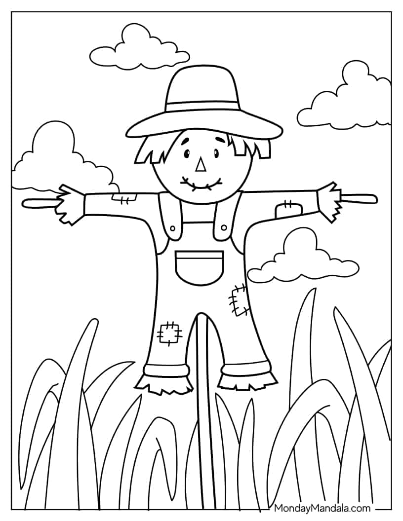 Farm Scarecrow To Color coloring page — printable line art