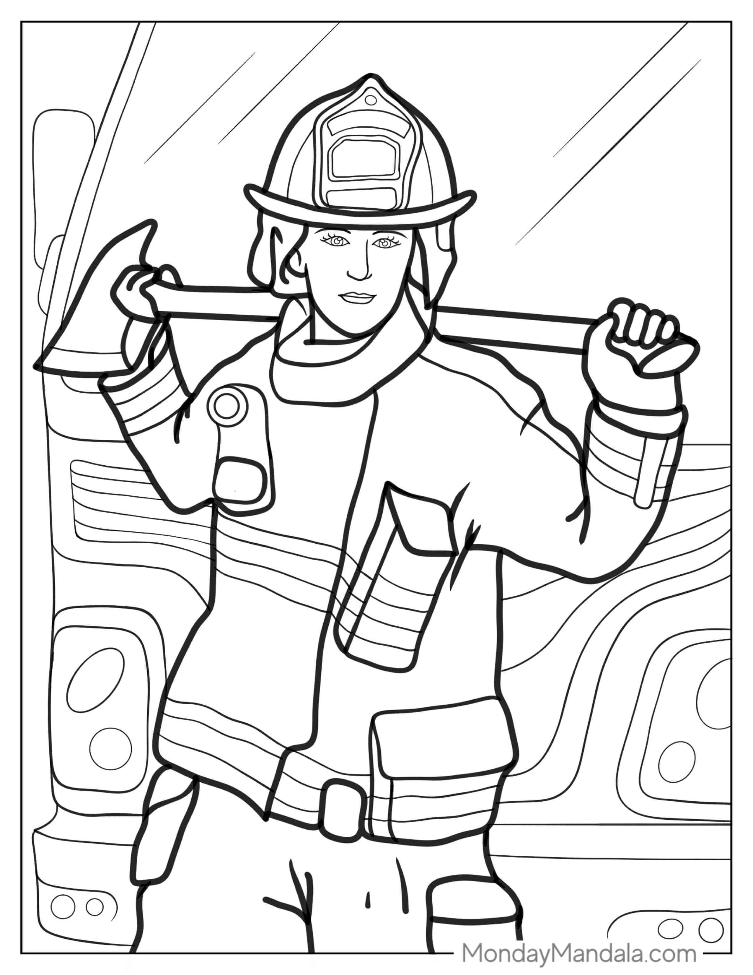 Coloring Page Of Female Firefighter coloring page