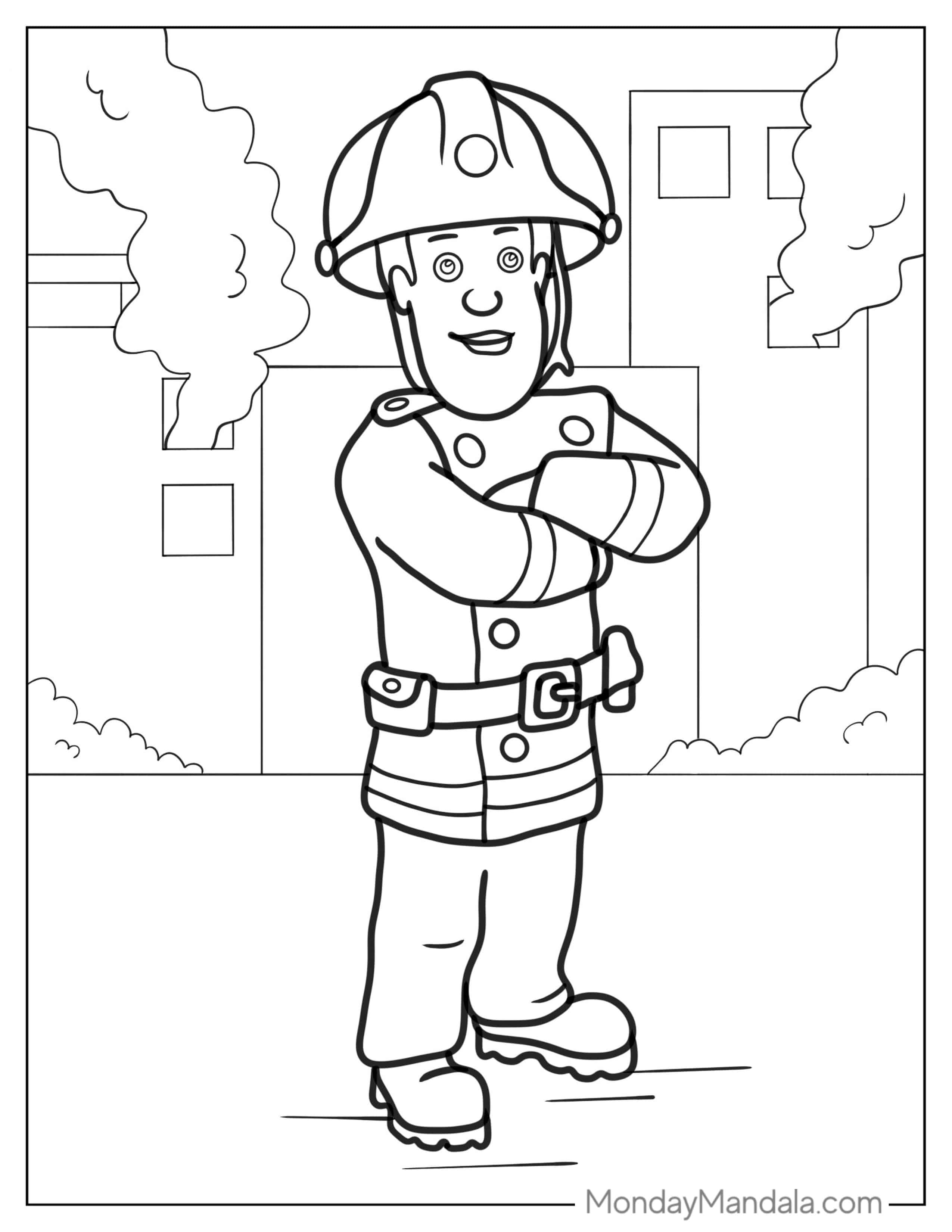 Easy Outline Of Fireman To Color For Preschoolers coloring page