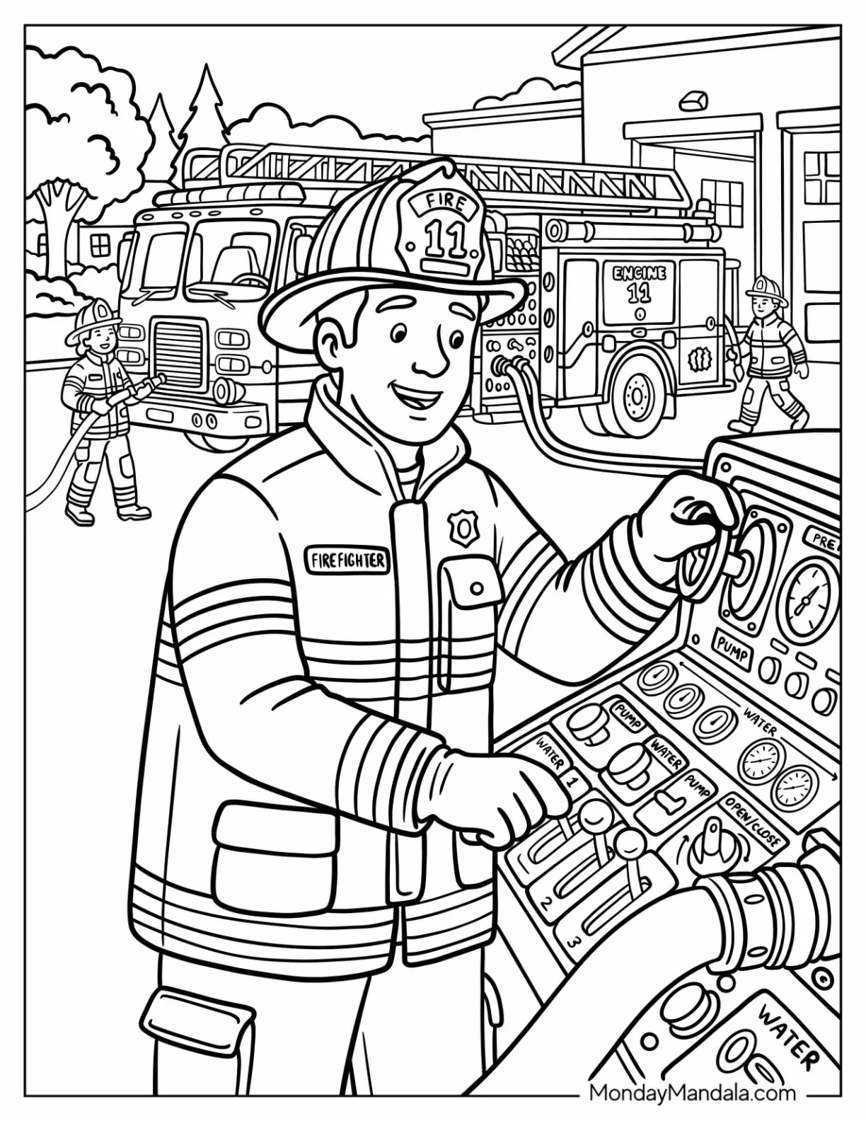 Firefighters Preparing to Fight a Fire Coloring Sheet coloring page