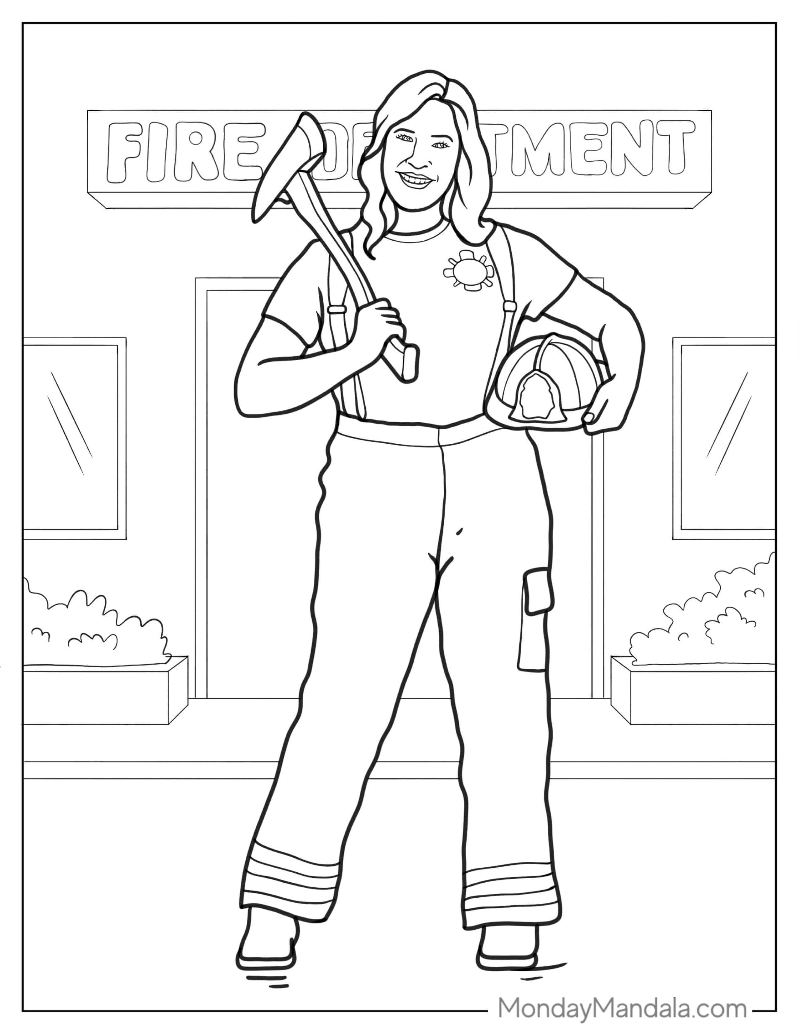 Lady Firefighter Coloring Page For Kids coloring page
