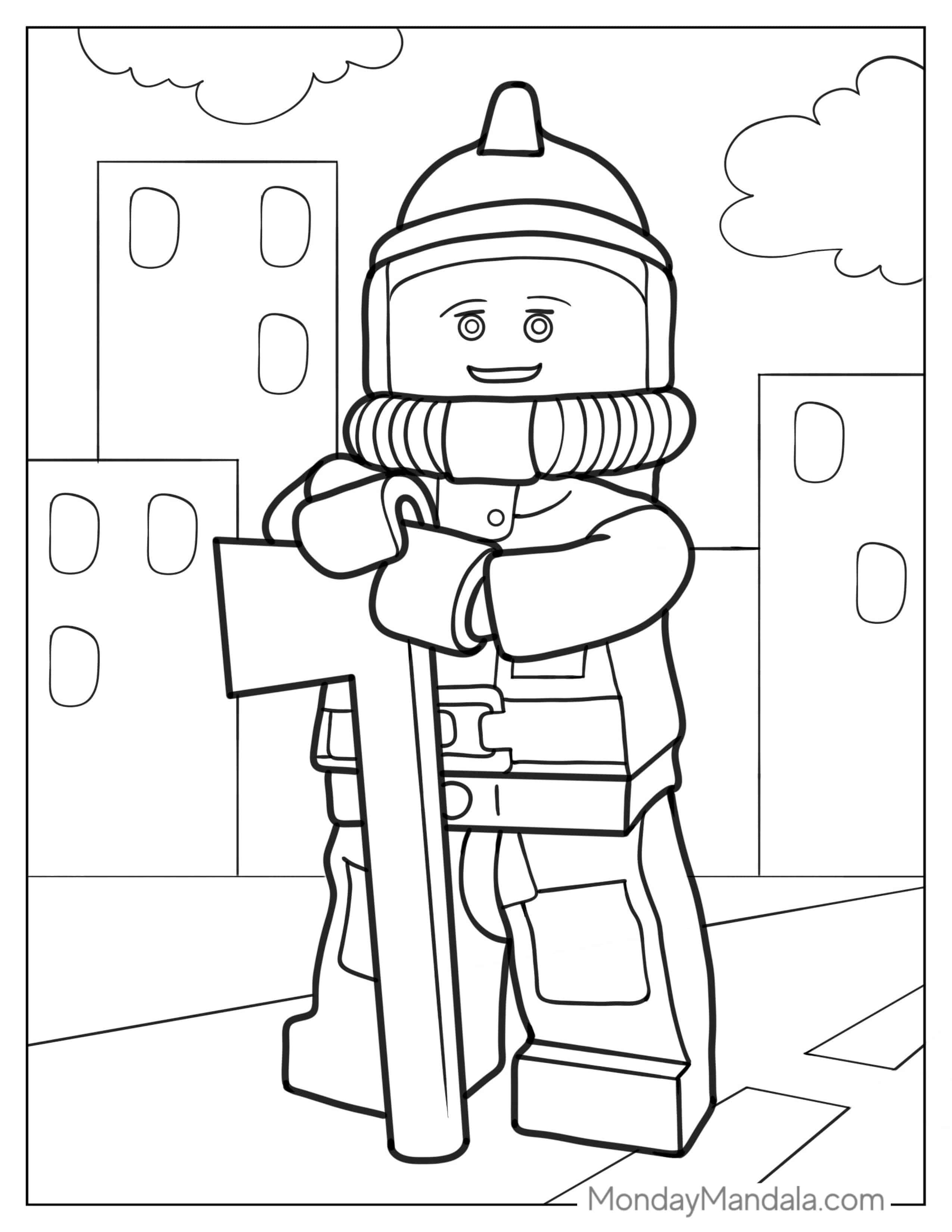 Lego Firefighter Coloring Sheet For Kids coloring page