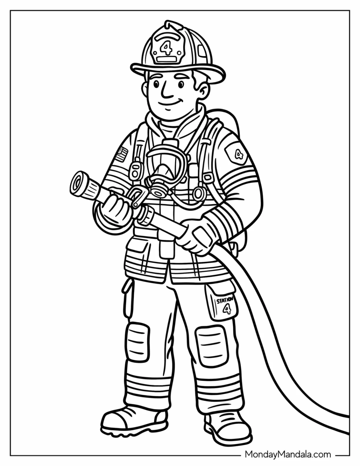 Male Firefighter with a Powerful Fire Hose coloring page
