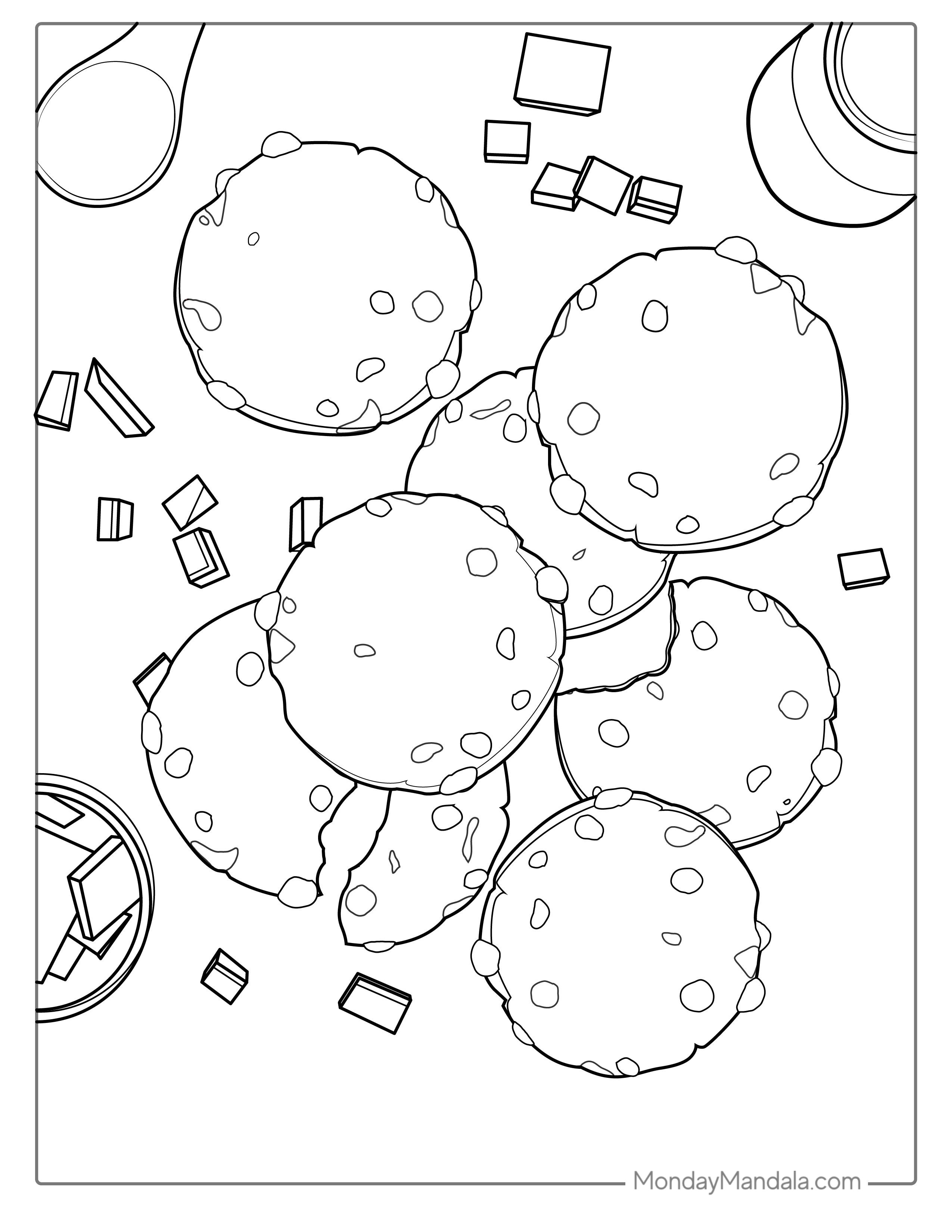 Chocolate Chip Cookies Coloring Sheet coloring page — printable line art