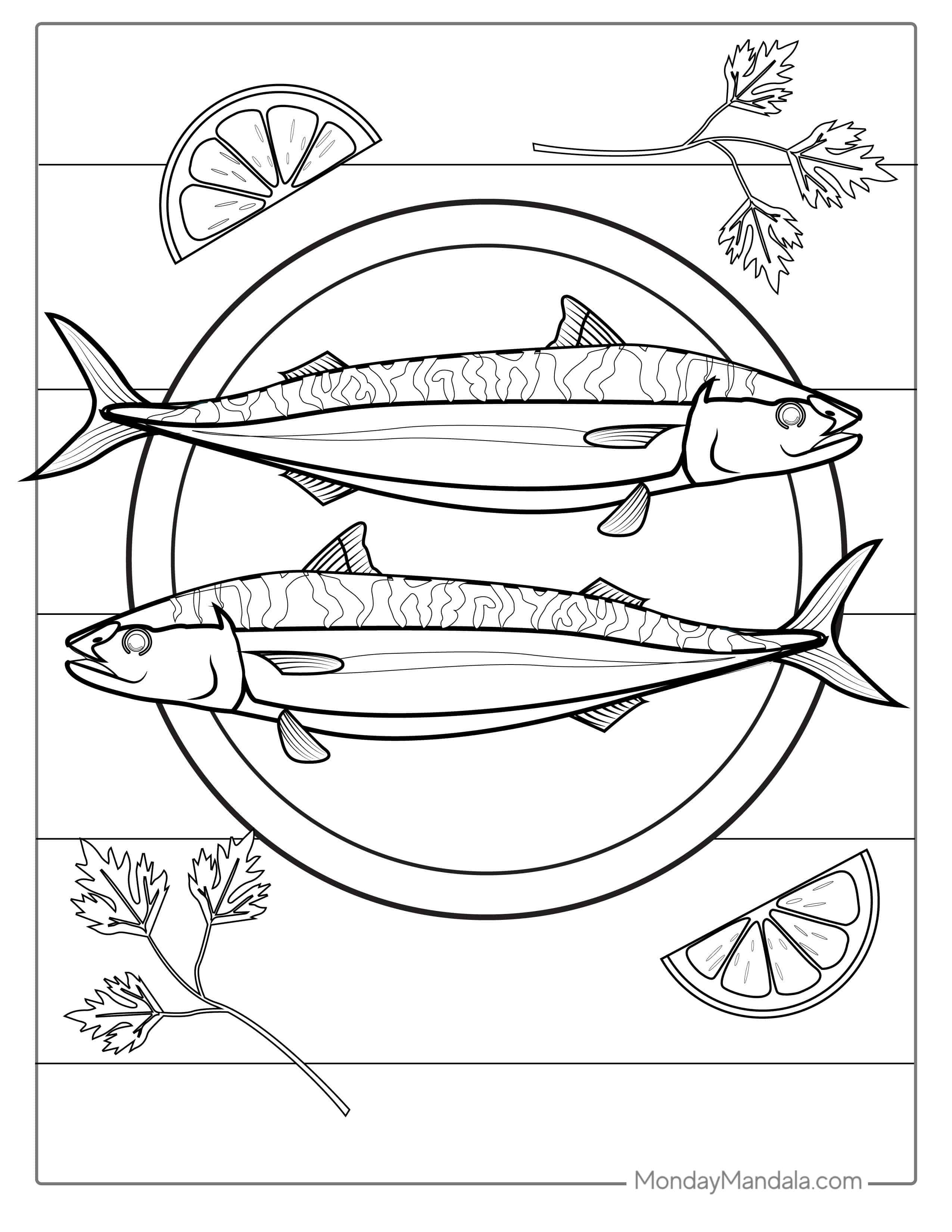 Grilled Fish Coloring Picture coloring page — printable line art