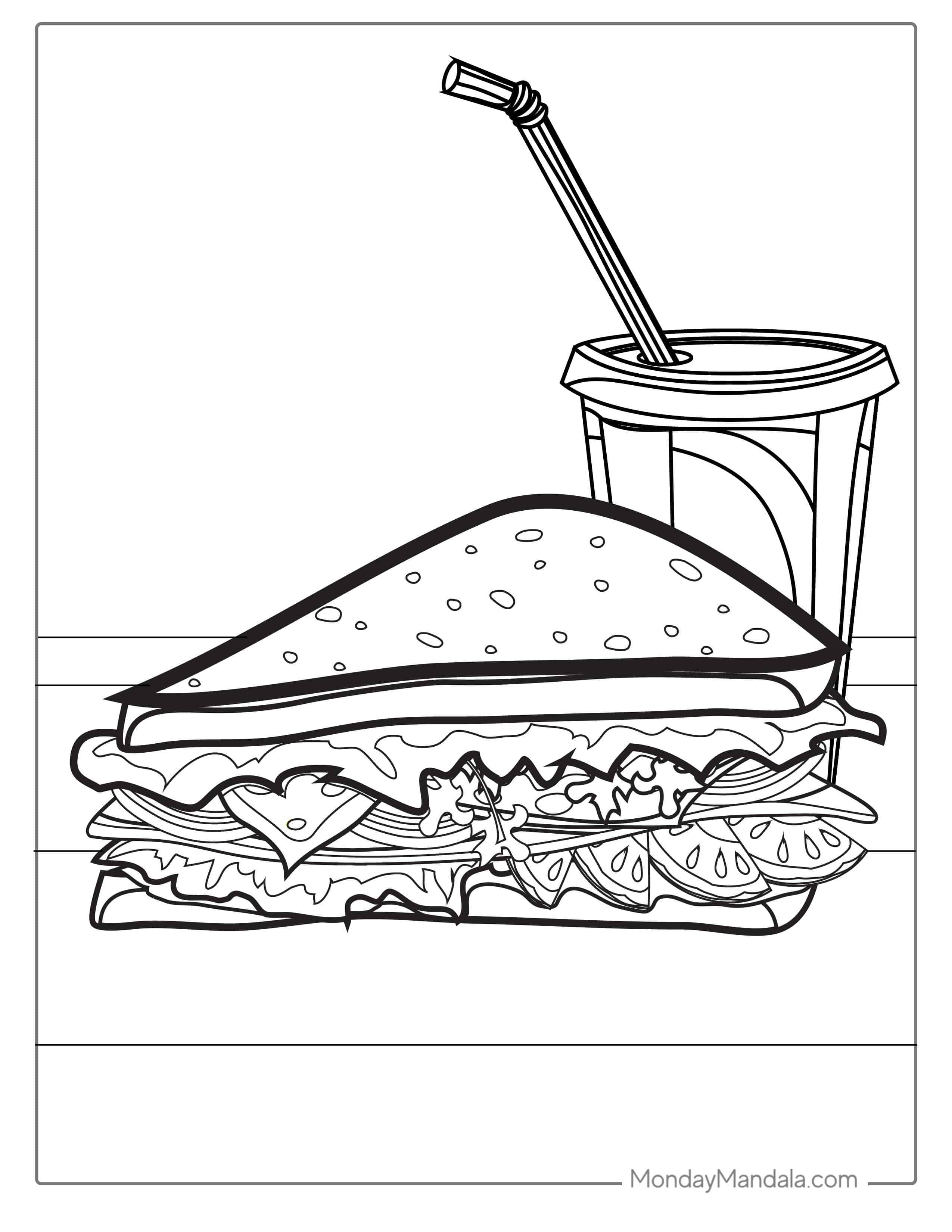Sandwich And Soda Coloring Page coloring page