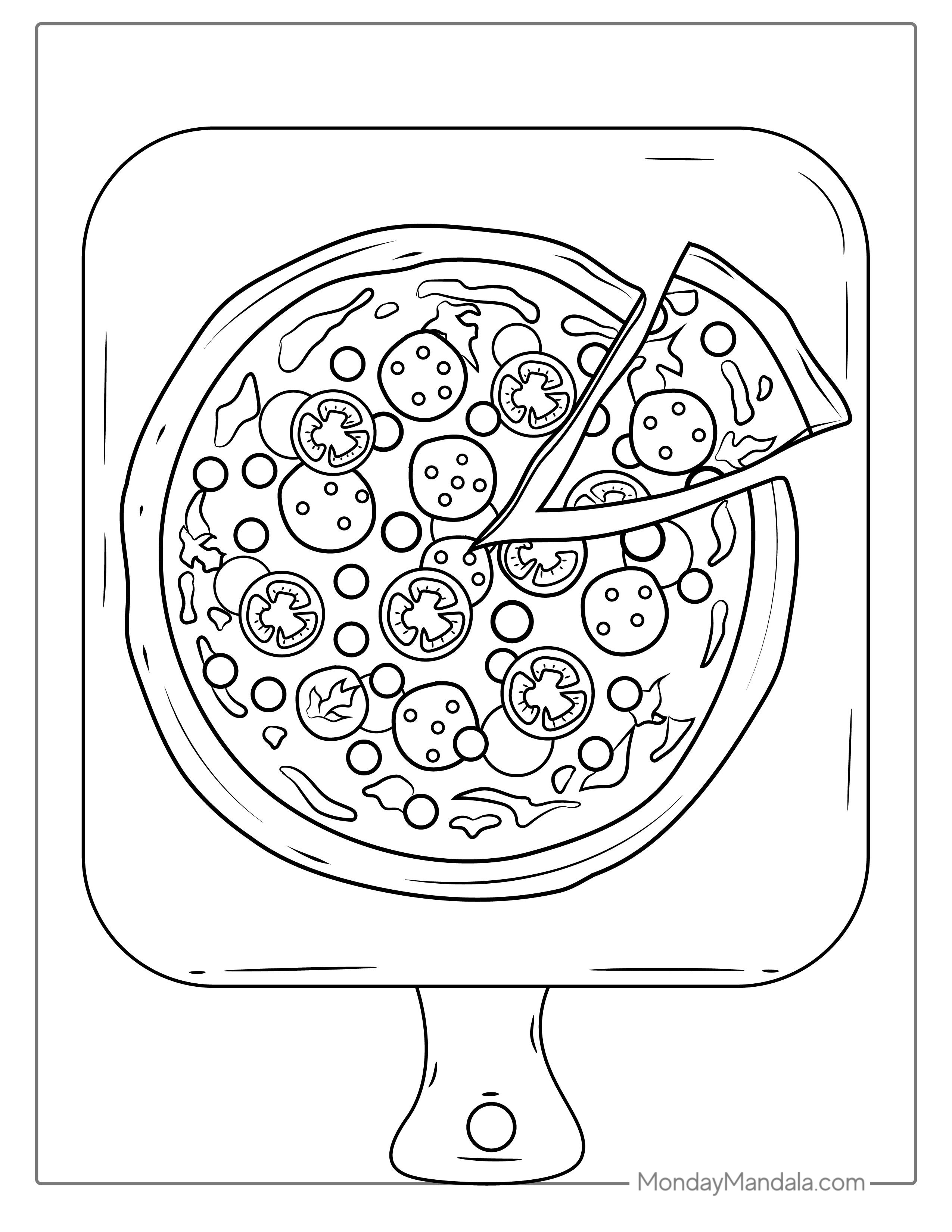 Simple Outline Of Pizza To Color For Kids coloring page