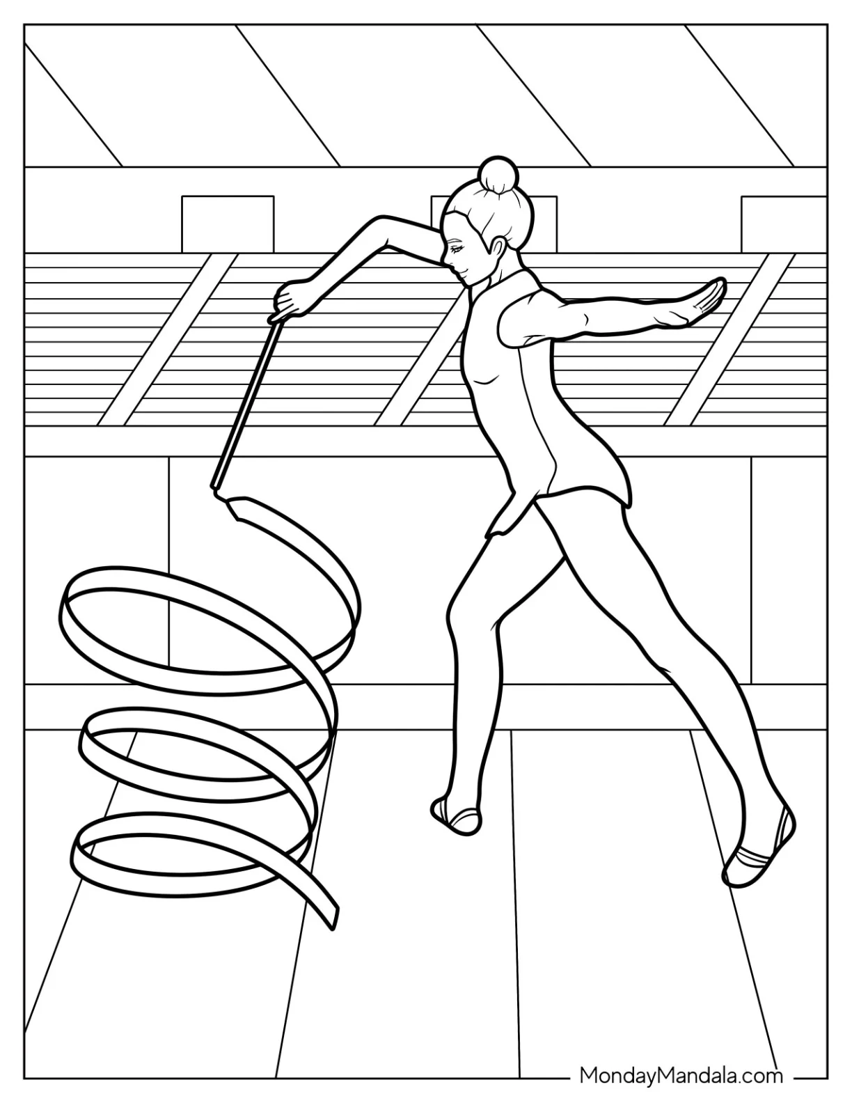 Gymnastics Coloring Page Of Anastasiia Salos Twirling Ribbon coloring page — printable line art