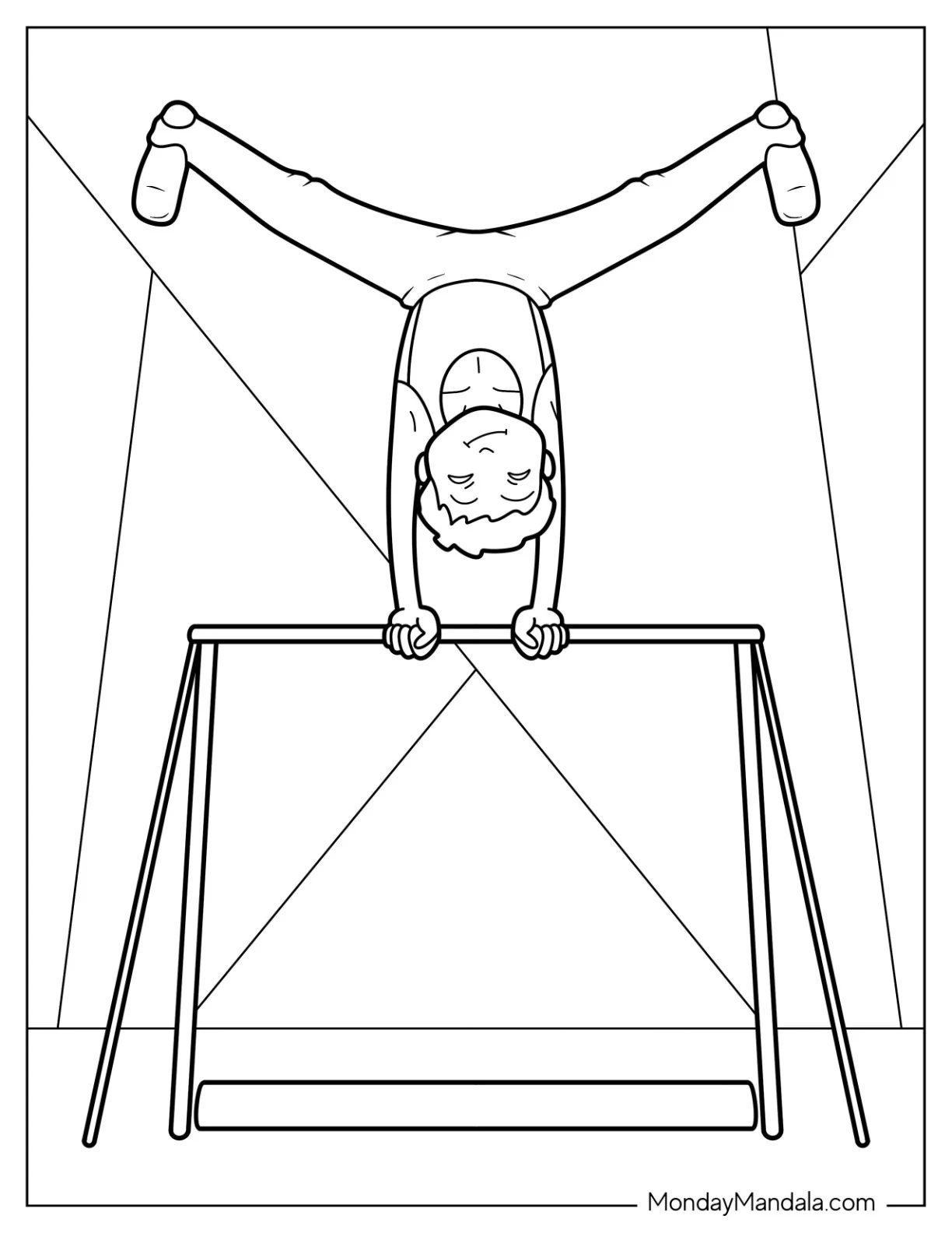 Gymnastics Coloring Page Of Boy Balancing On Uneven Bar coloring page