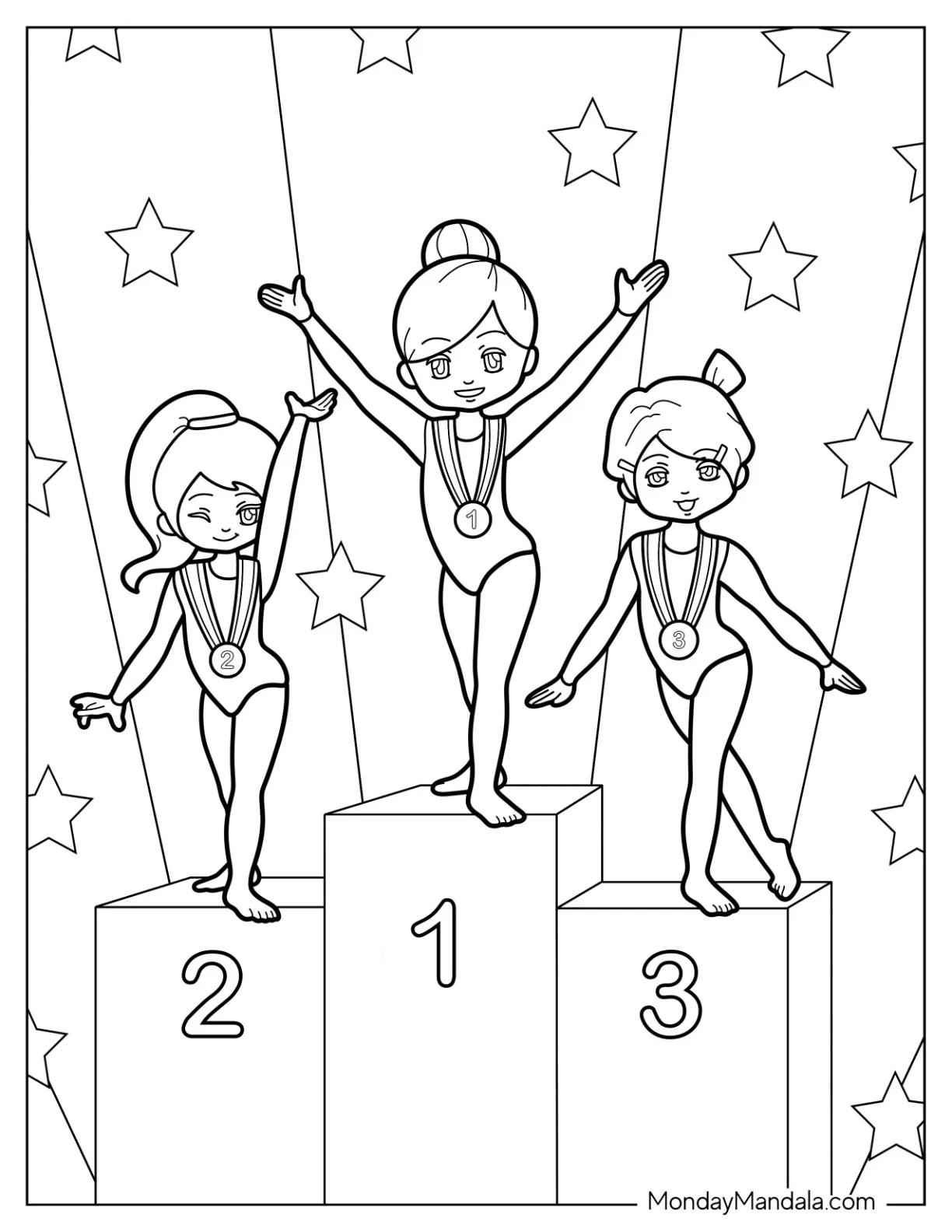 Gymnastics Coloring Page Of Cartoon Gymnasts Award Ceremony coloring page