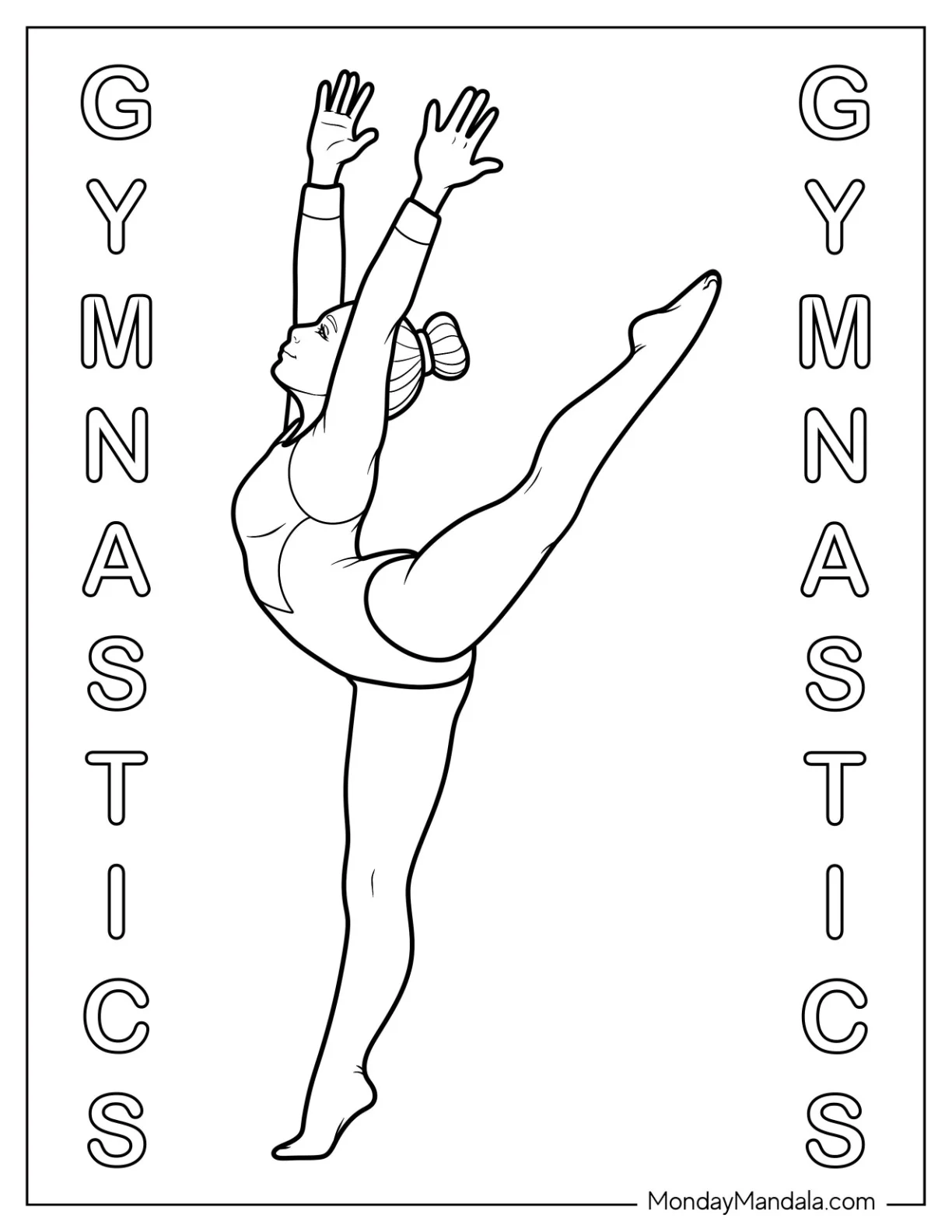 Gymnastics Coloring Page of Gymnast in Leotard Striking a Perfect Needle Pose coloring page — printable line art