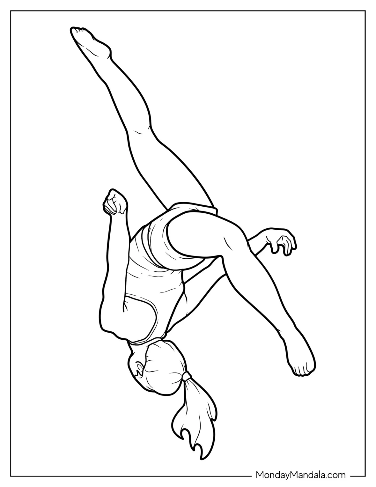 Gymnastics Coloring Page Of Gymnast In The Middle Of Backflip coloring page — printable line art