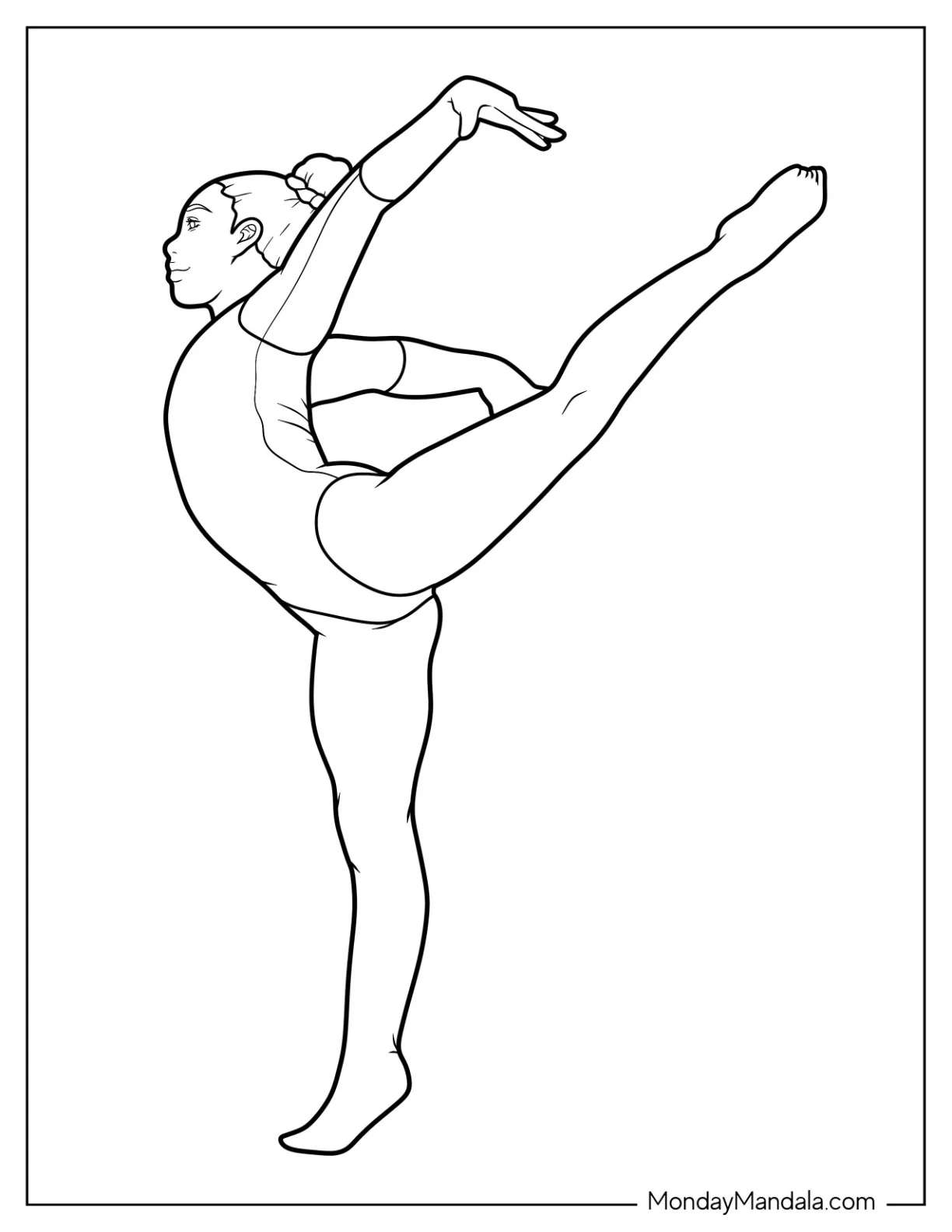 Gymnastics Coloring Page Of Gymnast On Balance Beam Balancing On One Leg coloring page