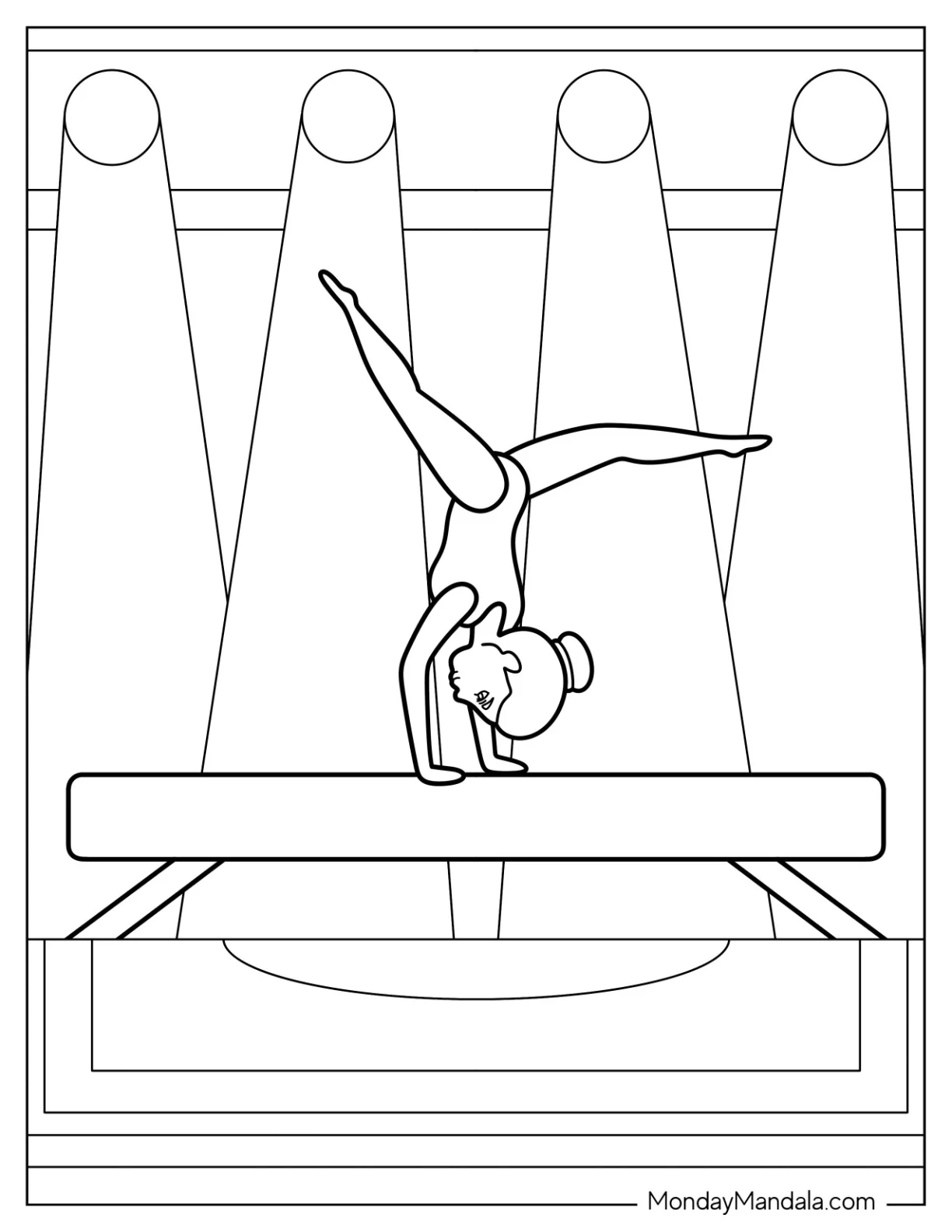 Gymnastics Coloring Page Of Little Girl On Balance Beam coloring page — printable line art