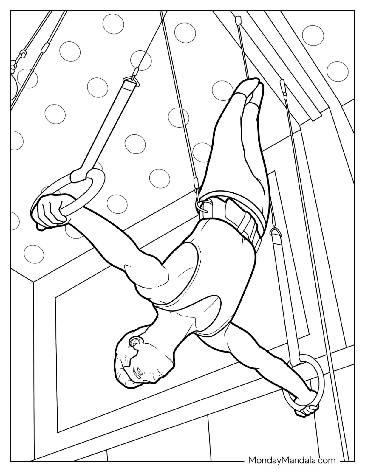 Gymnastics Coloring Page Of Man Practicing On Gymnast Rings coloring page — printable line art