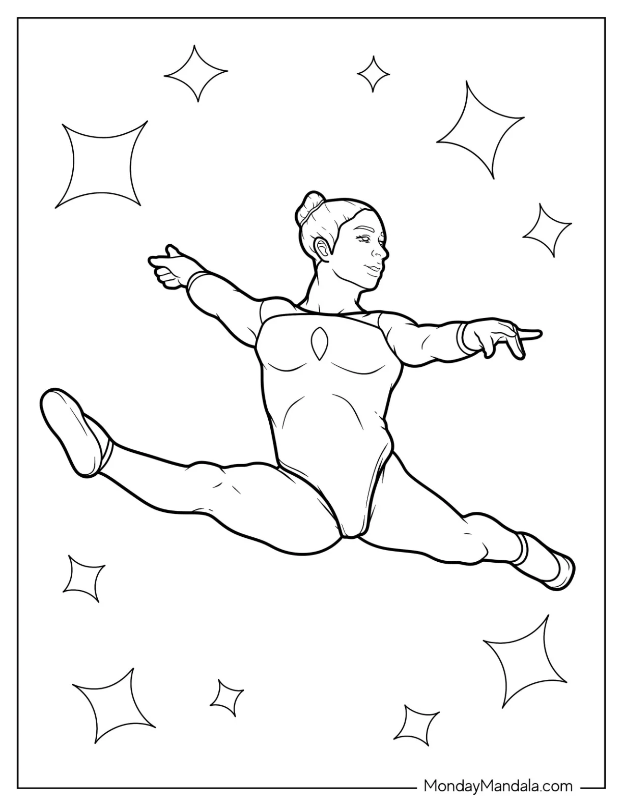 Gymnastics Coloring Page Of McKayla Maroney Mid Air Split coloring page — printable line art