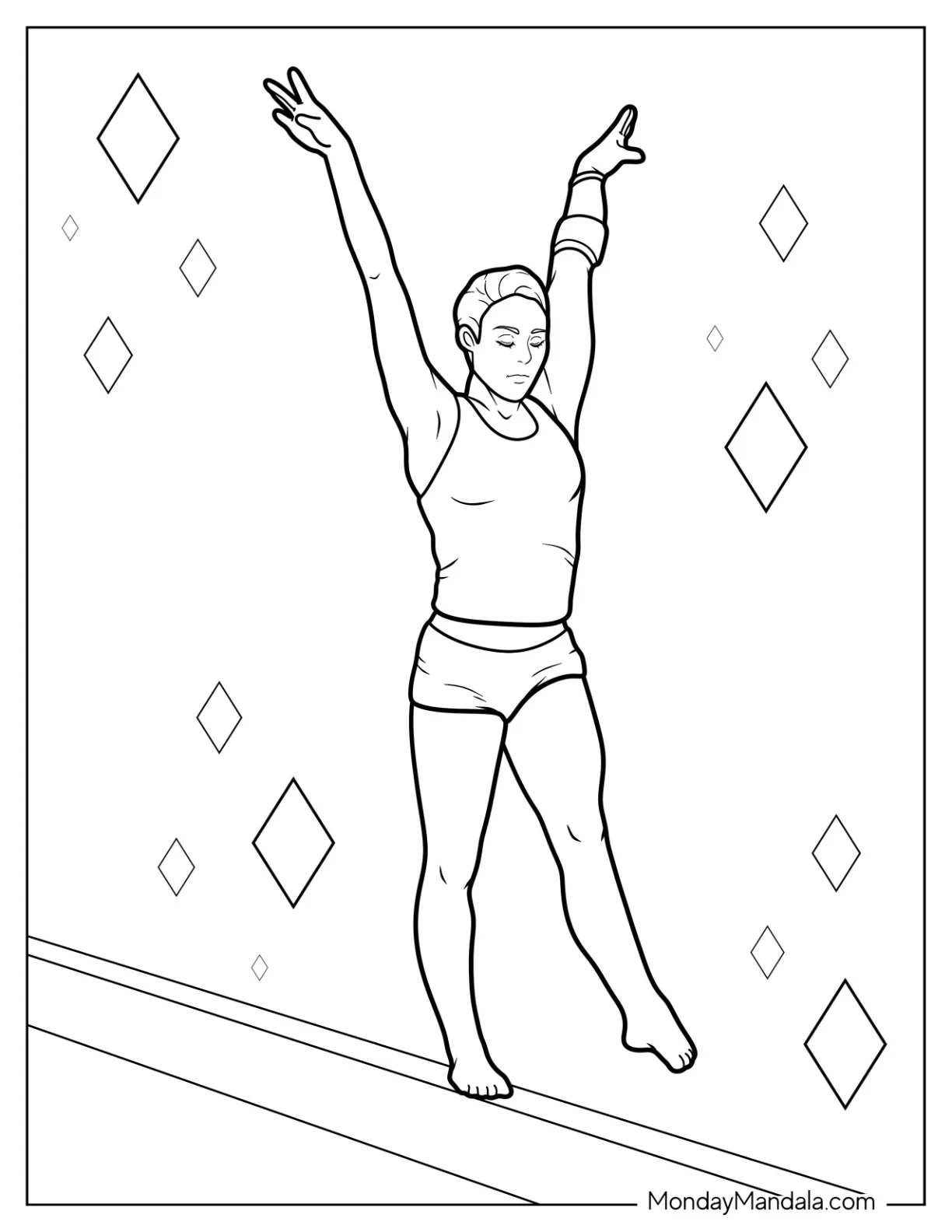 Gymnastics Coloring Page Of Realistic Gymnast On Balance Beam coloring page — printable line art
