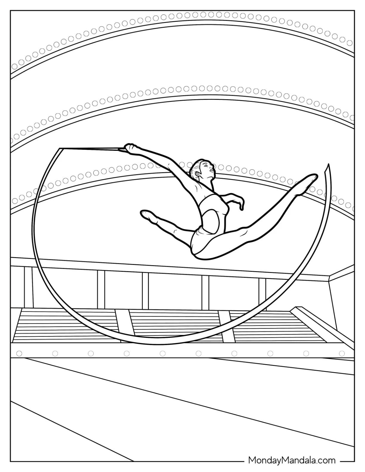 Gymnastics Coloring Page Of Rhythmic Gymnast Air Split With Ribbon coloring page