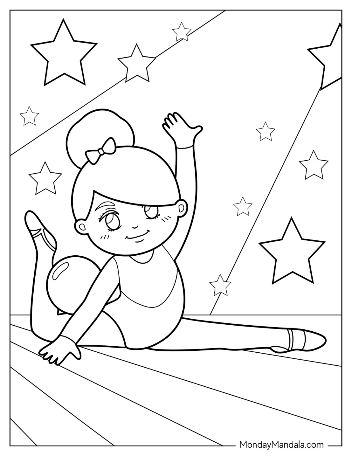 Gymnastics Coloring Page Of Rhythmic Gymnast Performing With Ball coloring page