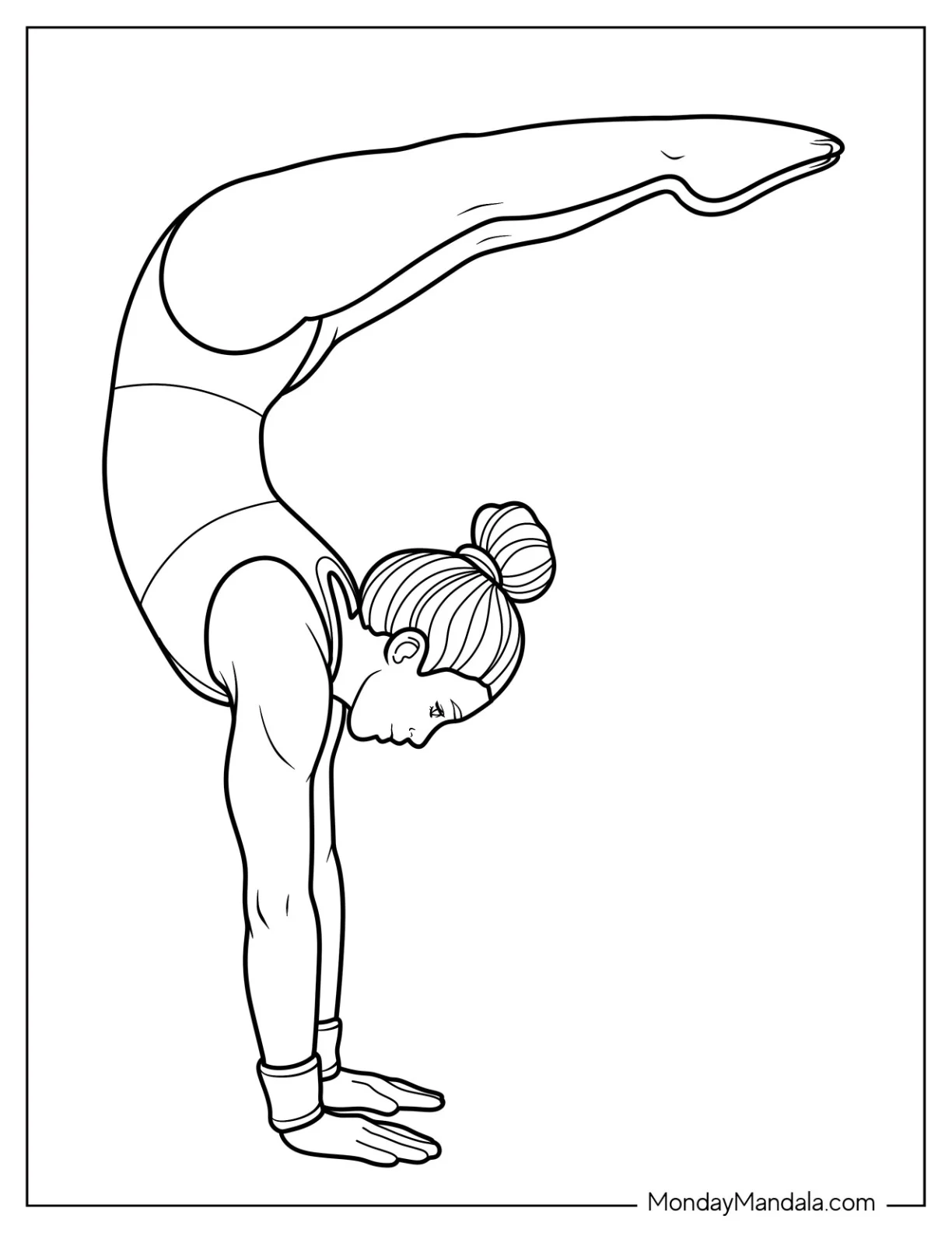 Gymnastics Coloring Page of Simple Gymnast Holding a Steady Handstand with Extended Legs for Kids coloring page — printable line art