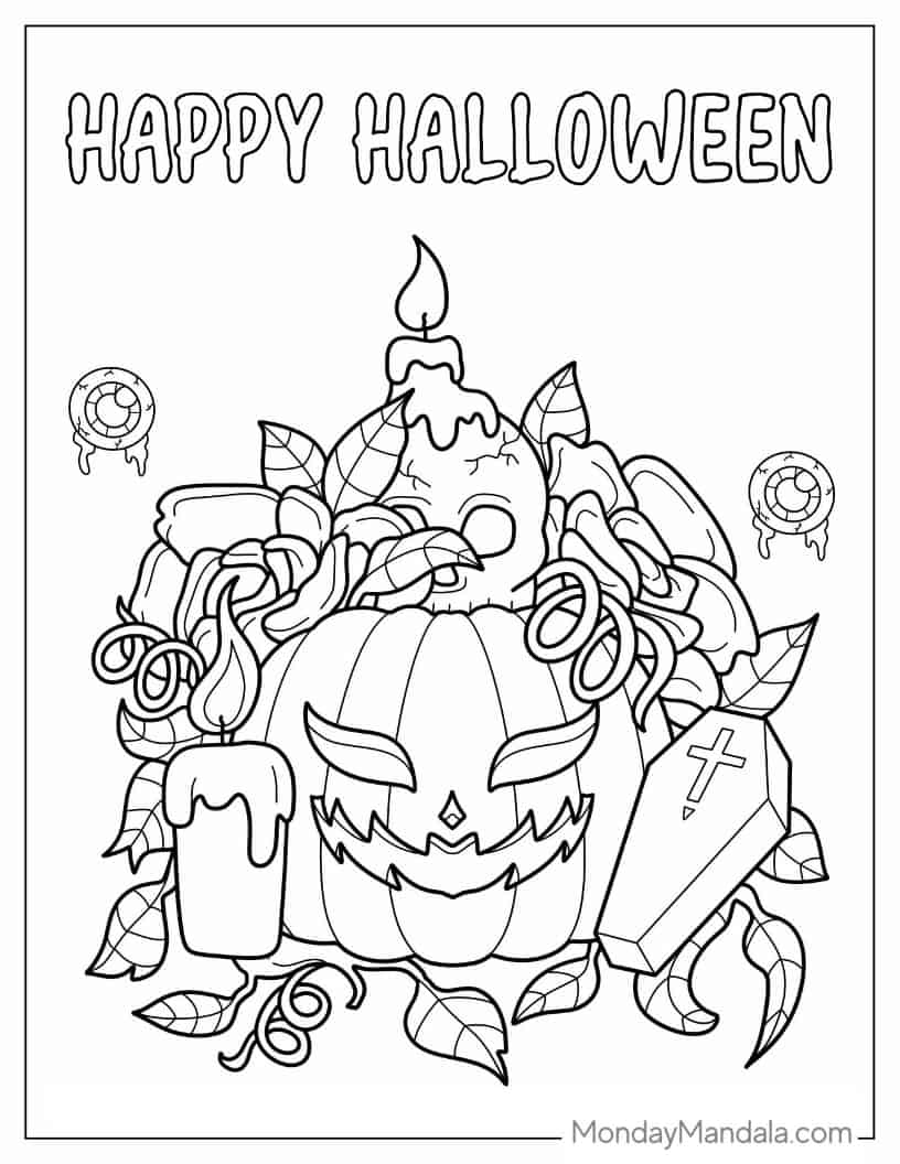 Halloween Coloring Page of Creepy Jack-O-Lantern coloring page — printable line art
