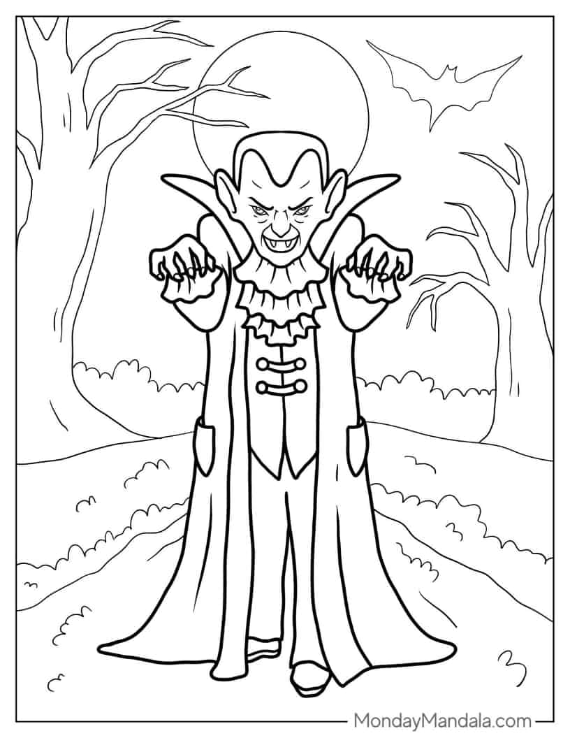 Halloween Coloring Page of Dracula In The Night coloring page