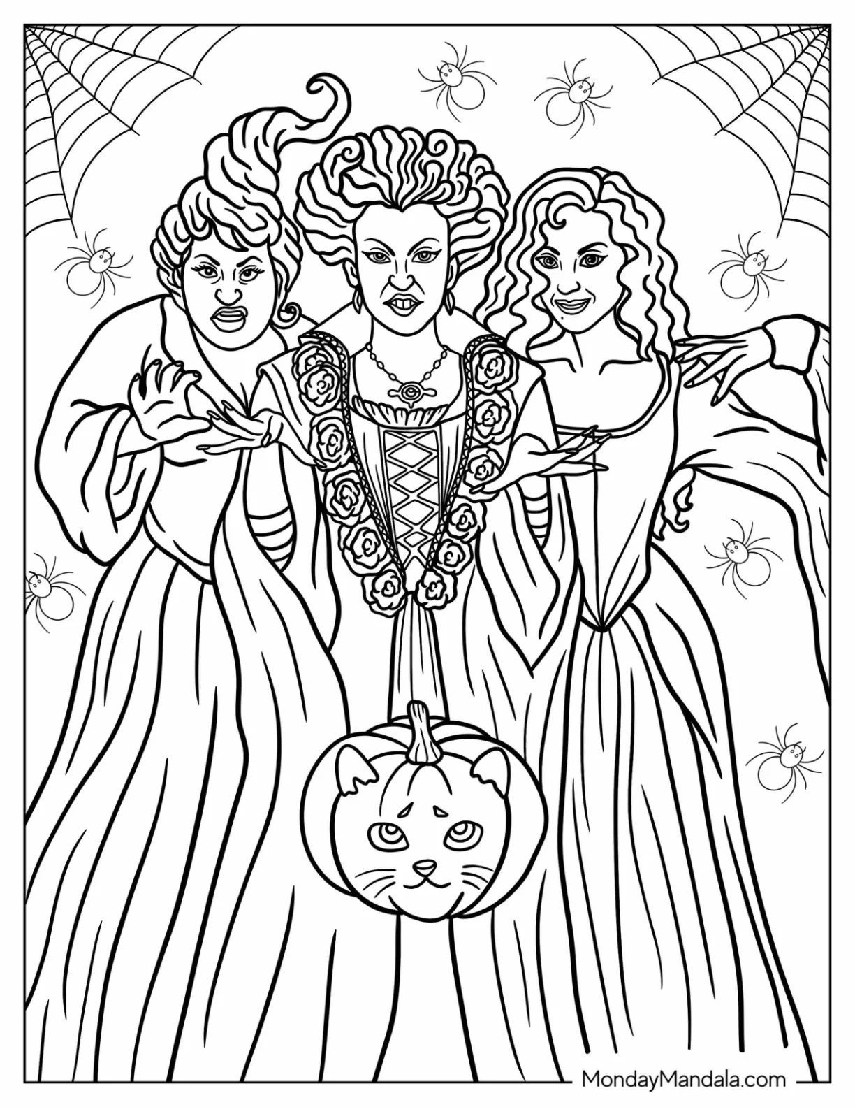 Halloween Coloring Page Of Hocus Pocus Sarah, Mary, And Winifred Sanderson coloring page