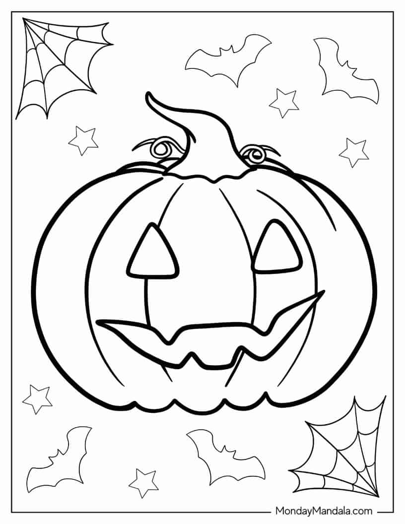 Halloween Coloring Page of  Jack-O-Lantern For Kids coloring page — printable line art