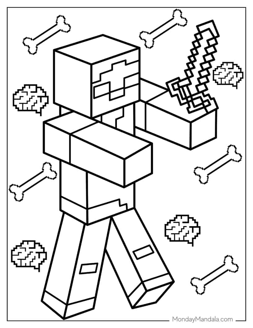 Halloween Coloring Page of Minecraft Zombie coloring page — printable line art