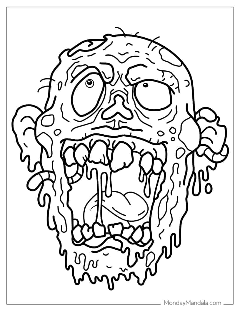 Halloween Coloring Page of Of Rotting Zombie Face coloring page — printable line art