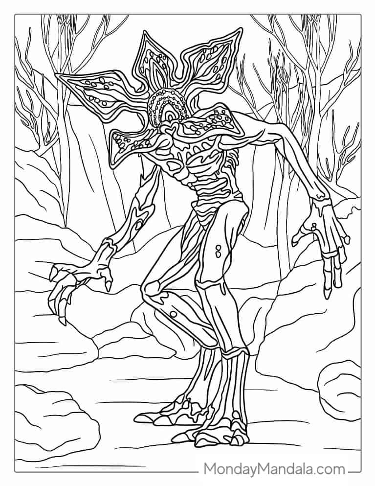 Halloween Coloring Page of Realistic Demogorgon From Stranger Things coloring page — printable line art