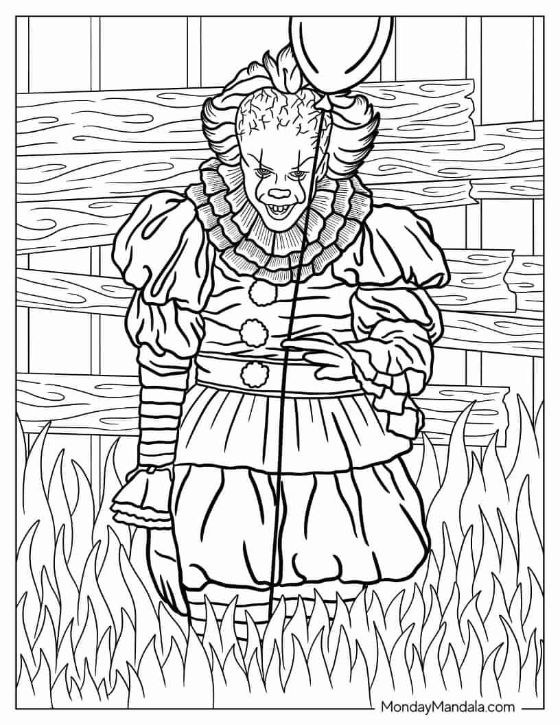 Halloween Coloring Page of Realistic It Pennywise coloring page — printable line art