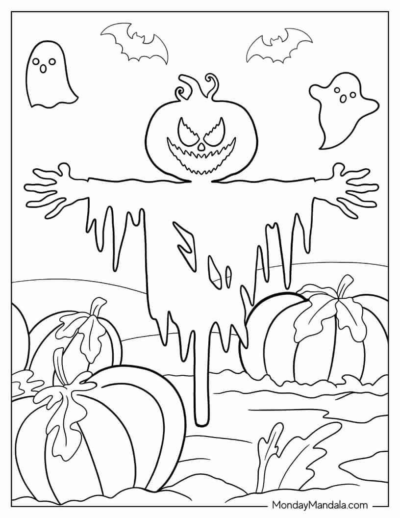 Halloween Coloring Page of Scarecrow Outline For Preschoolers coloring page — printable line art