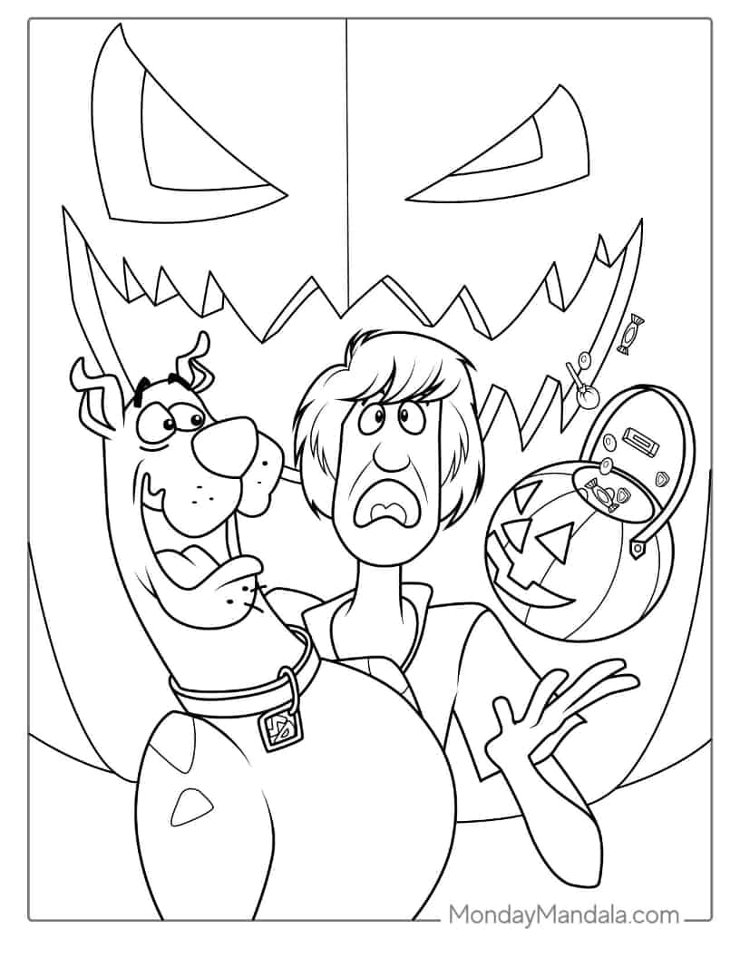 Halloween Coloring Page of Scared Scooby-Doo And Shaggy coloring page — printable line art