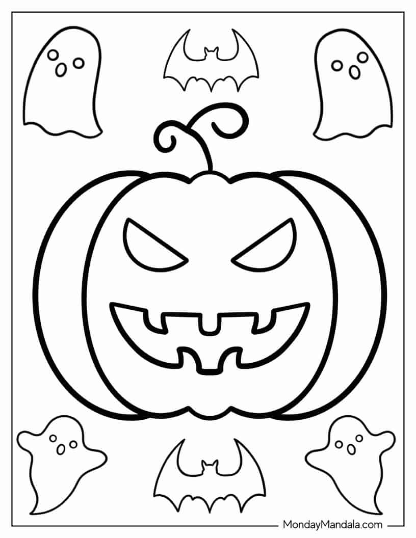 Halloween Coloring Page of Scary Jack-O-Lantern For Kids coloring page — printable line art